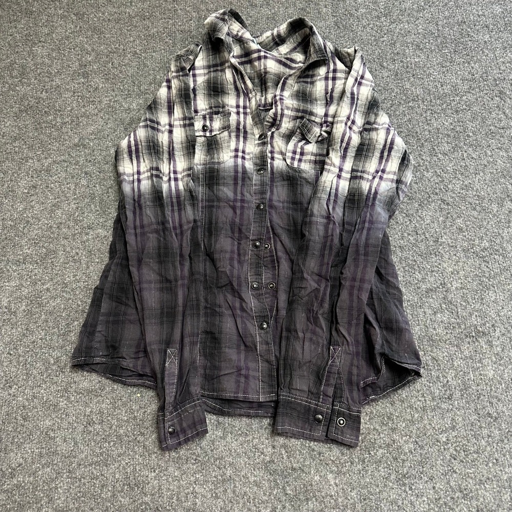 Maurices Shirt Womens Size L Purple Grey Ombre Plaid Dip Dye Long Sleeve Top